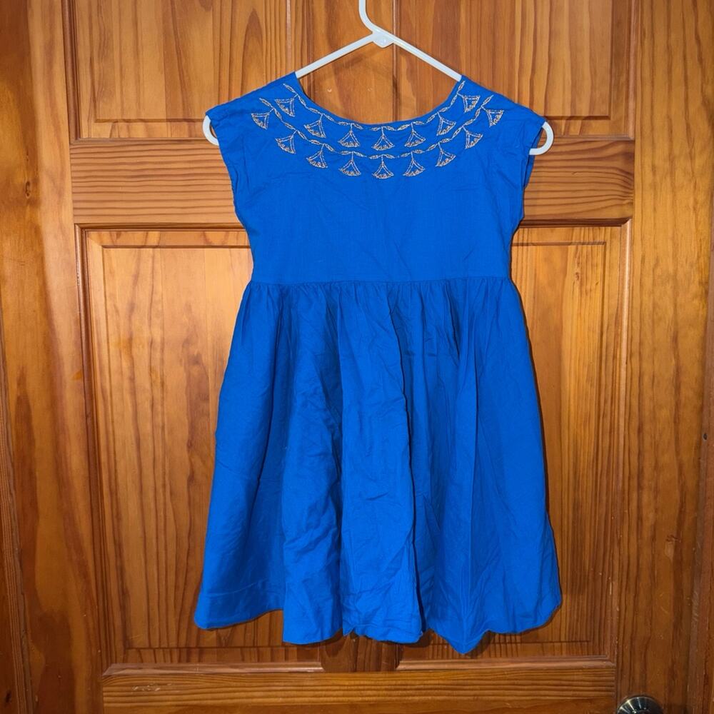Blue Tea Girls Dress with Gold Embroidery Size 7